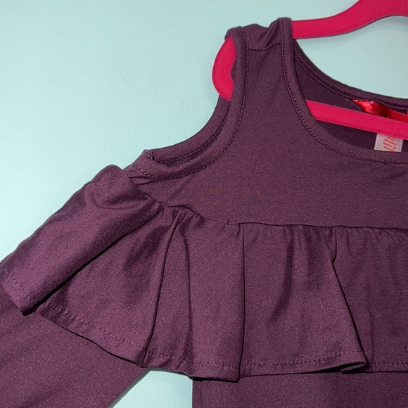 NWOT Girls Plum Cold Shoulder Dress 7/8 - Picture 2 of 3